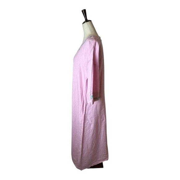 Fanm Mon x Andie Dress Women Small Pink Linen Embroidered The Kepez Kaftan Maxi - Picture 4 of 15